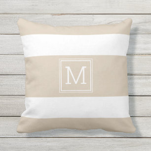 Khaki Tan und weiße Streifen einfache Monogramm-Z Kissen