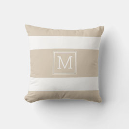 Khaki Tan und weiße Streifen einfache Monogramm-Zo Kissen