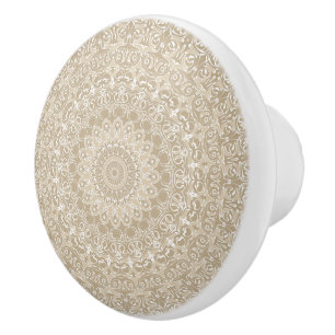 Khaki- und Weiß-Ornamentales Mandala-Muster Keramikknauf