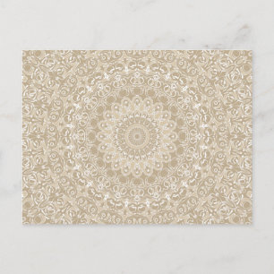 Khaki- und Weiß verziertes Mandala-Muster Postkarte