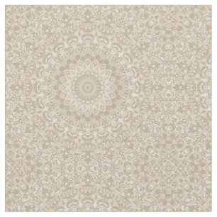 Khaki- und Weiß verziertes Mandala-Muster Stoff