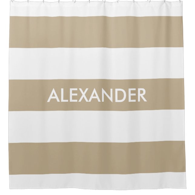 Khaki White Bold Horiz Streifen #3 Monogram Duschvorhang (Vorderseite)