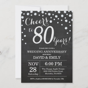 Khalkboard Black Silver zum 80. Hochzeitstag Einladung