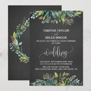 Khalkboard Foliage Monogram Backing Wedding Einladung