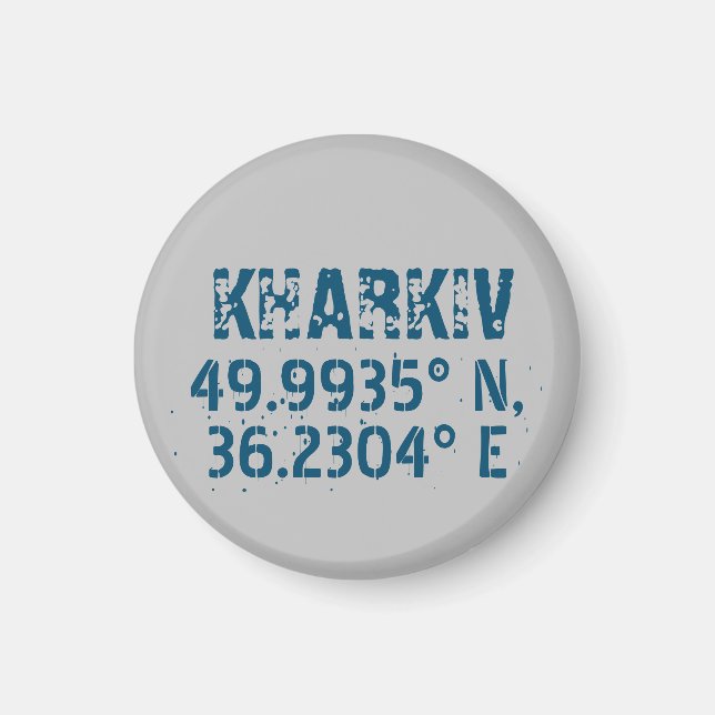 Kharkiv Ukraine Latitude & Longitude beunruhigt Magnet (Vorne)