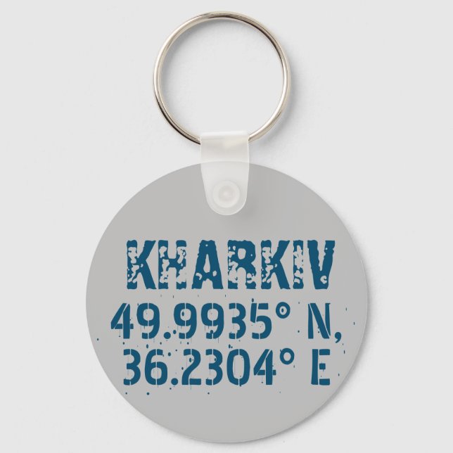 Kharkiv Ukraine Latitude & Longitude beunruhigt Schlüsselanhänger (Vorderseite)