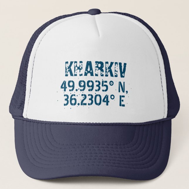 Kharkiv Ukraine Latitude & Longitude beunruhigt Truckerkappe (Vorderseite)