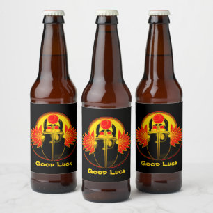 Kherpi Gott der aufsteigenden Sonne, Scharfkäfer. Bierflaschenetikett