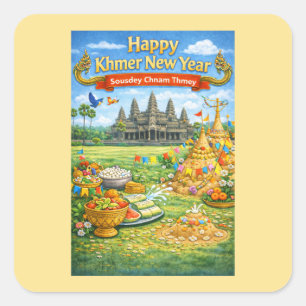 Khmer-Neujahrsfeier-Sousdey Chnam Thmey Quadratischer Aufkleber