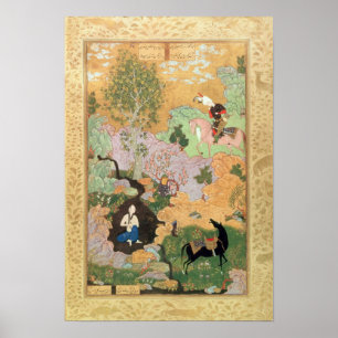 Khusrau sieht Shirin in einem Bach Poster