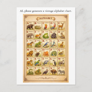 KI-Fehlschlag Vintage-Alphabet-Tabelle mit Tieren Postkarte