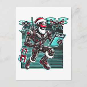 KI-gesteuerter Weihnachtsmann-Roboter mit Drohnen  Postkarte