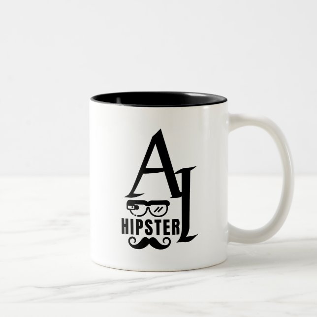 KI-Hipster mit Wearable Glasses und Mustache Zweifarbige Tasse (Rechts)