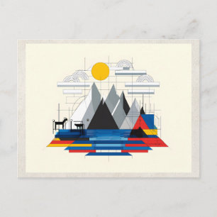 KI-Remix-Kunstwerk Bauhaus Berge Postkarte
