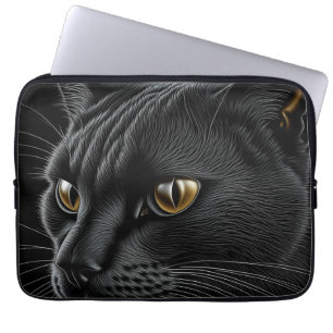 KI-Schwarze Katze mit gelben Augen Laptopschutzhülle