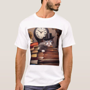 KI-Steampunkatze in einem Hut mit T - Shirt