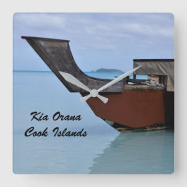 Kia Orana Polynesischer Strand und Vaka Boat Quadratische Wanduhr