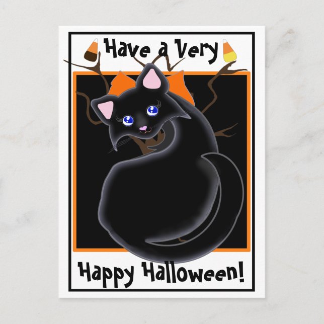 Kiara Toon Kitty Black Cat mit Tree Postcard Postkarte (Vorderseite)