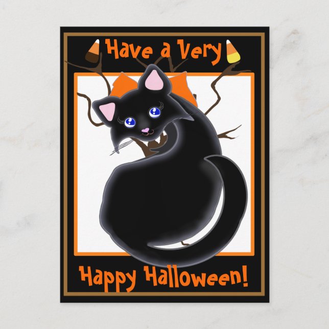 Kiara Toon Kitty Chat Noir Avec Arbre Carte Postal (Devant)