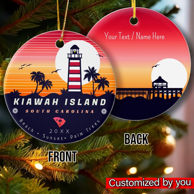 Kiawah Island Leuchtturm SC Retro Sunset Souvenirs Keramik Ornament (Von Creator hochgeladen)