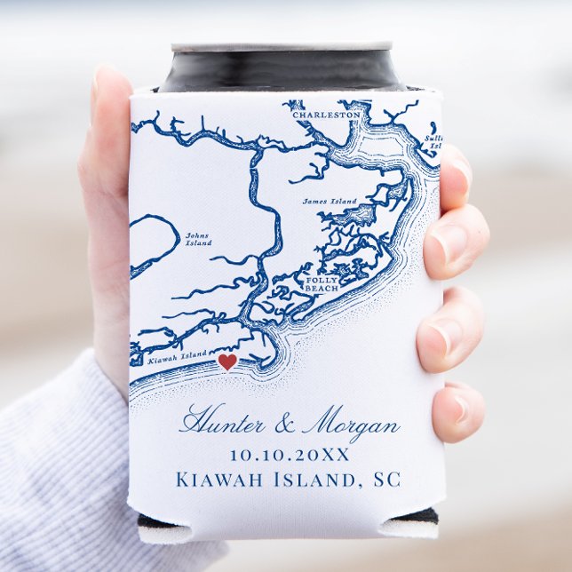 Kiawah Island Map Elegant Navy Blue Gastgeschenk H Dosenkühler (Kiawah Island SC Map Can Coozie Wedding Favors for an Elegant Navy Blue from Coastal Map Designs)