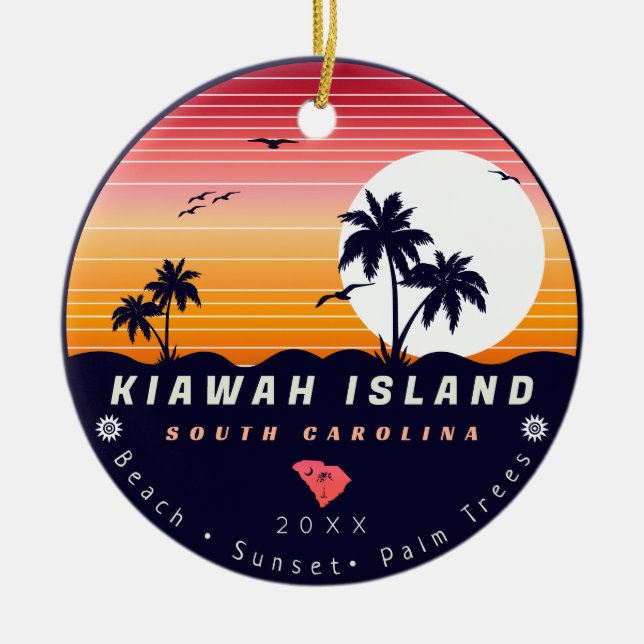Kiawah Island Pier SC Retro Sunset Souvenirs 60er Keramik Ornament (Vorne)