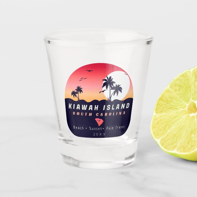 Kiawah Island Pier SC Retro Sunset Souvenirs 60er Schnapsglas (Vorderseite)