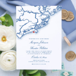 Kiawah Island SC Karte Elegant Navy Blue Wedding
