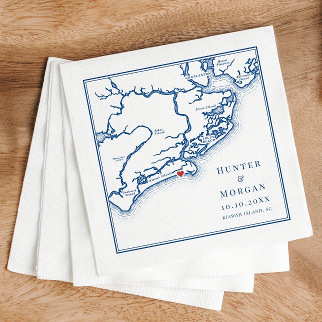 Kiawah Island SC Karte Elegant Navy Blue Wedding Serviette (Kiawah Island SC Map Napkins for an Elegant Navy Blue Destination Wedding from Coastal Map Designs)