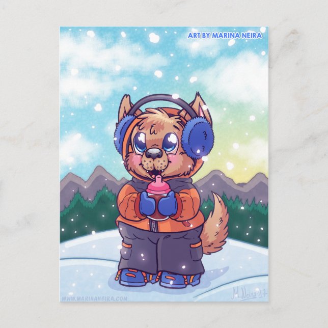 Kiba's Snowy Day Postcard Postkarte (Vorderseite)