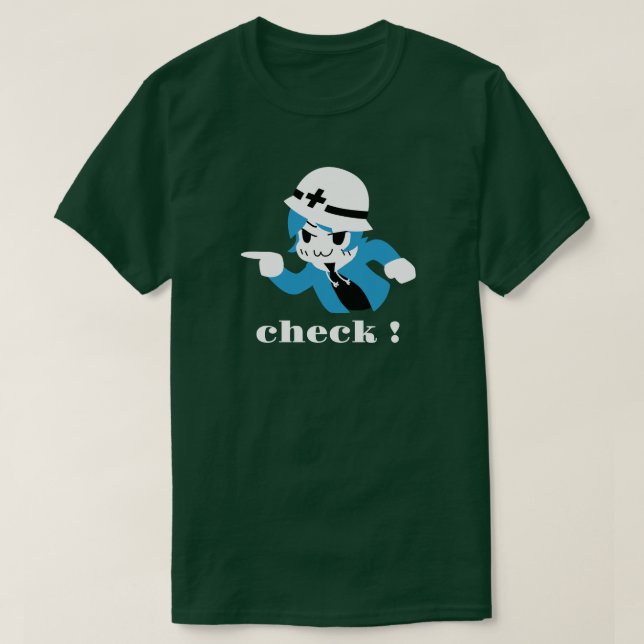 Kibo-chan pointing and checking T-Shirt (Design vorne)
