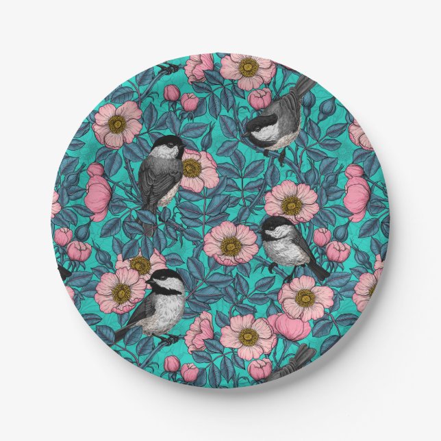 Kichererbsen in freier Rose, rosa und blau Pappteller (Vorderseite)