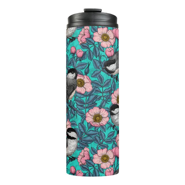 Kichererbsen in freier Rose, rosa und blau Thermosbecher (Vorderseite)