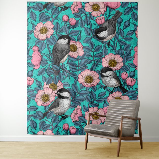 Kichererbsen in freier Rose, rosa und blau Wandteppich (Beispiel)