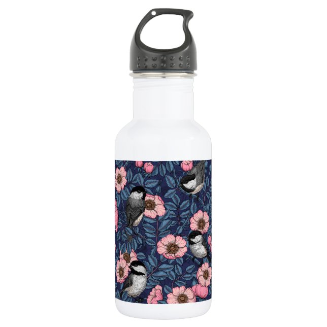 Kichererbsen in wilder Rose in Rosa und Blau Edelstahlflasche (Vorderseite)