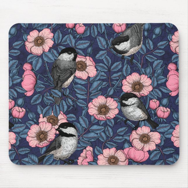 Kichererbsen in wilder Rose in Rosa und Blau Mousepad (Vorne)