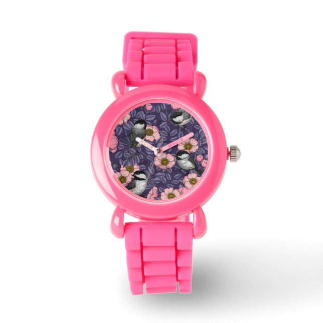 Kichererbsen in wilder Rose in Rosa und Violett Armbanduhr (Vorderseite)