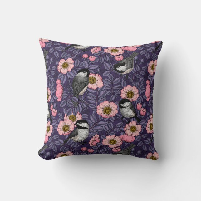 Kichererbsen in wilder Rose in rosa und violett Kissen (Vorderseite)
