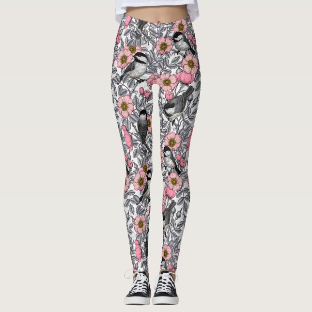 Kichererbsen in wilder Rose, rosa und grau Leggings (Vorderseite)