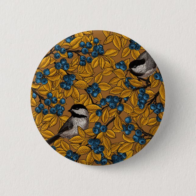 Kichervögel auf den Zweigen der Heidelbeere Button (Vorderseite)