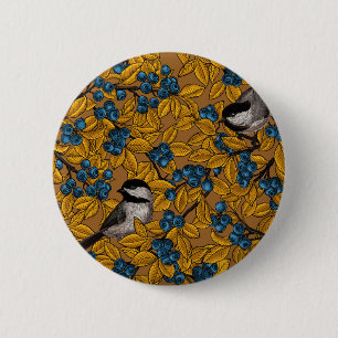 Kichervögel auf den Zweigen der Heidelbeere Button
