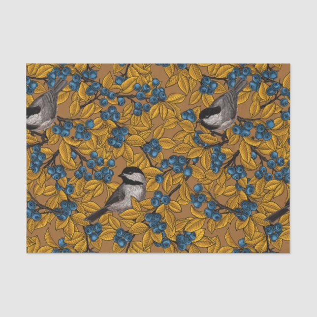 Kichervögel auf den Zweigen der Heidelbeere Seidenpapier (Vorderseite)