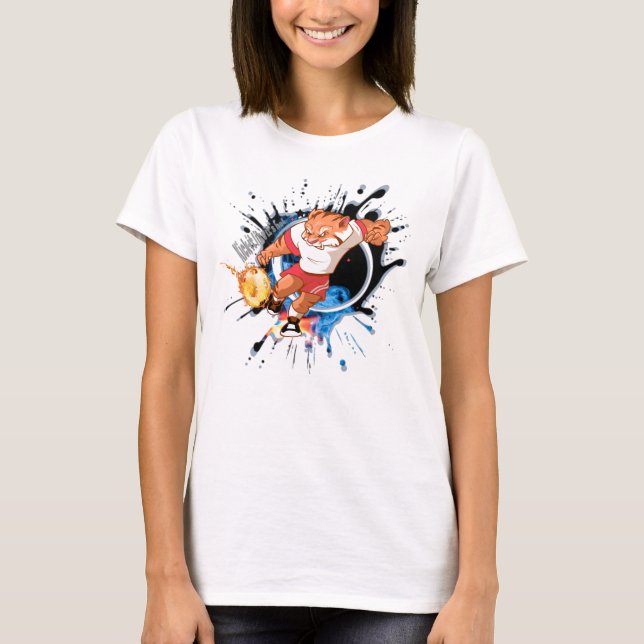 Kick es so, wie es heiß ist. Cartoon Fußball T-Shirt (Vorderseite)