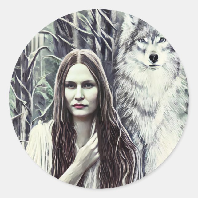 Kickapoo Indian Brujah White Wolf original art   Runder Aufkleber (Vorderseite)