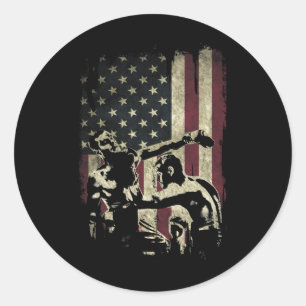 Kickboxer auf amerikanischer Flagge Patriotisch _1 Runder Aufkleber