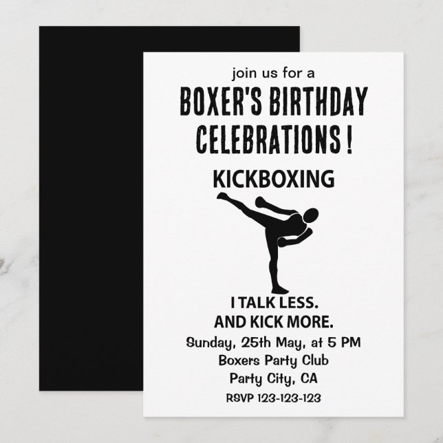 Kickboxing Fighter Boxer Geburtstag Kickboxing Einladung (Vorne/Hinten)