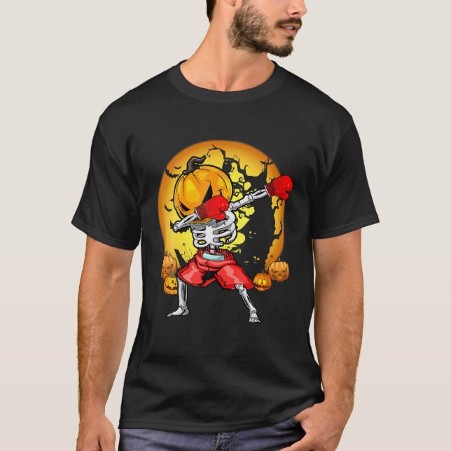 Kickboxing Skeleton Dabbing Halloween Pumkin Women T-Shirt (Vorderseite)