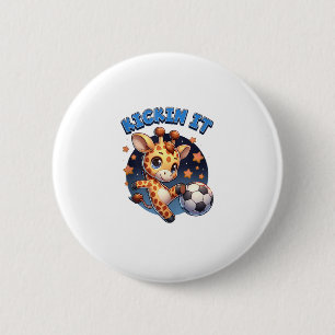 Kickin It Soccer Player Giraffe Ball Girls Boys An Button