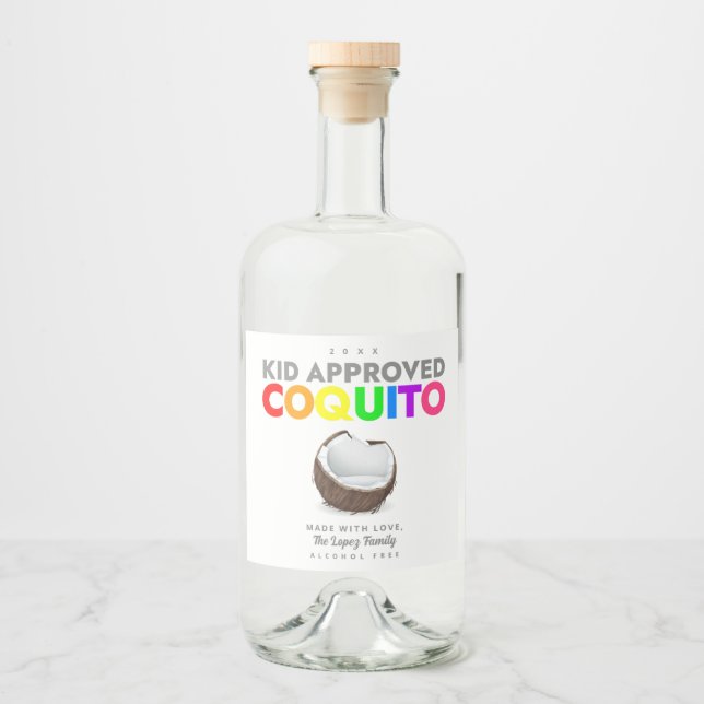 Kid Approved Coquito Bottle Alkoholflaschenetikett (Vorderseite)