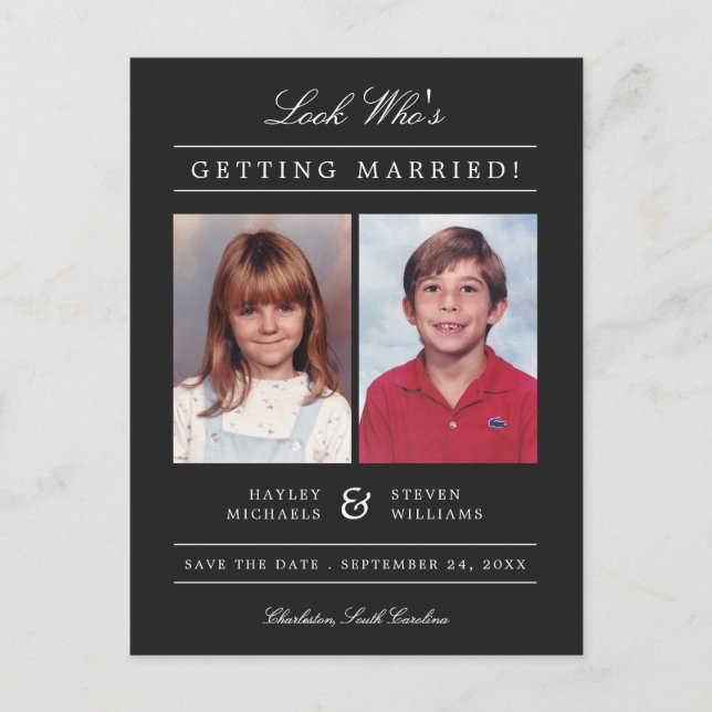 Kid Foto Save the Date | Schwarz Postkarte (Vorderseite)